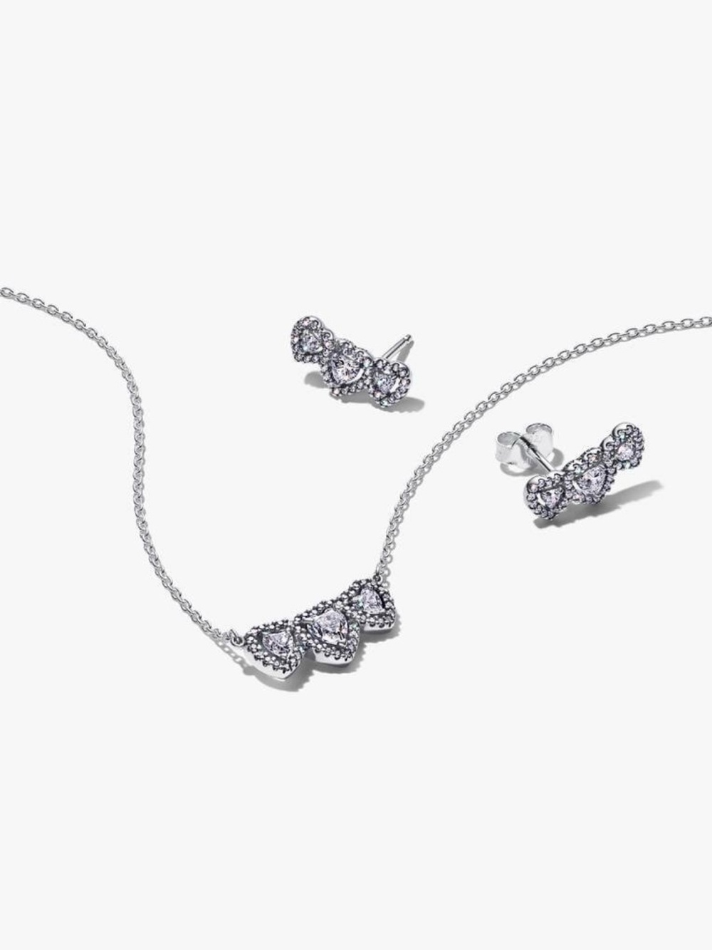 Pandora Sterling Silver Cubic circonia Necklace and Stud Earring Set - Silver